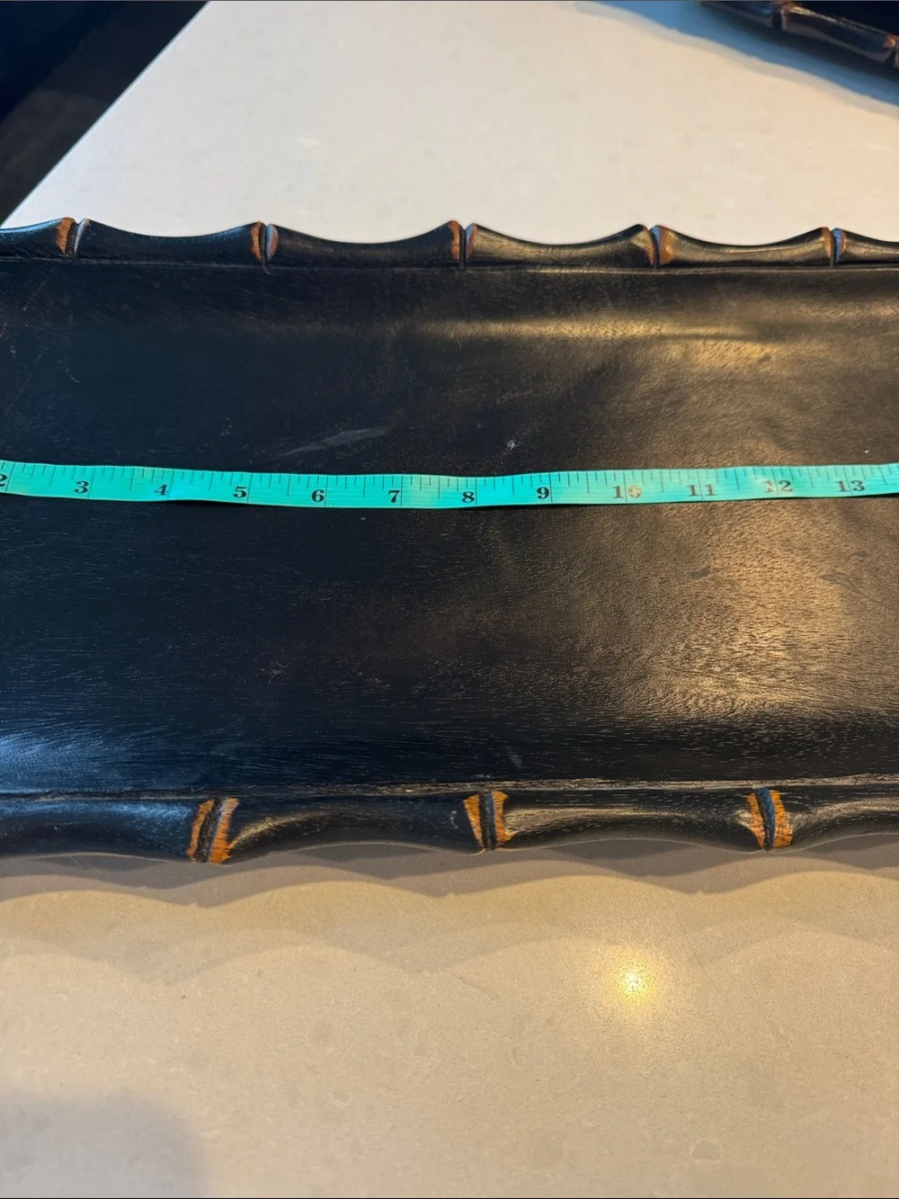 Pottery Barn  carved bamboo black Rectangular tray.